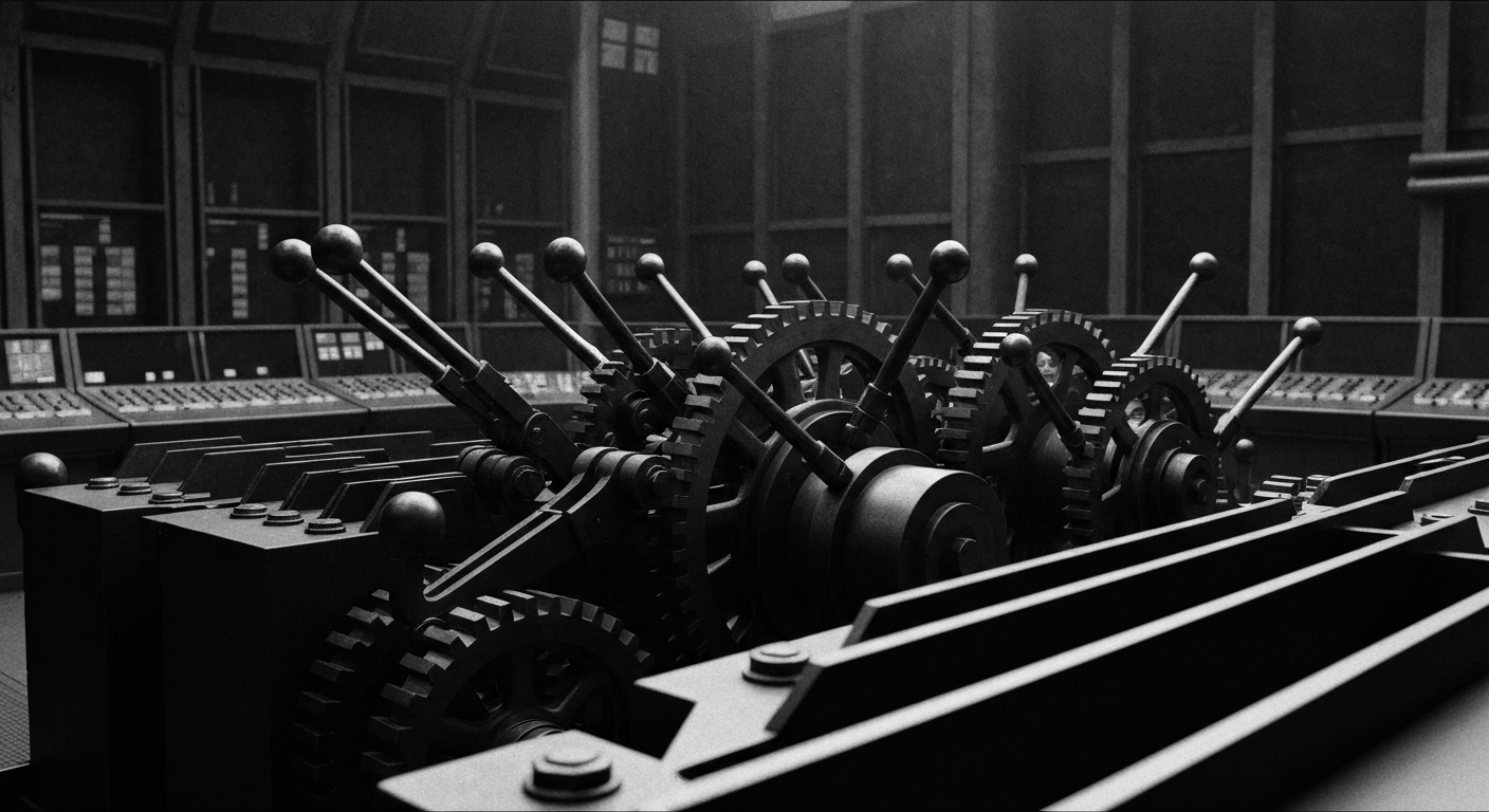 A high-contrast, cinematic close-up of the gears, levers, and machinery inside the financial control room of a major corporation, representing the complex financial underpinnings of a global sports franchise.