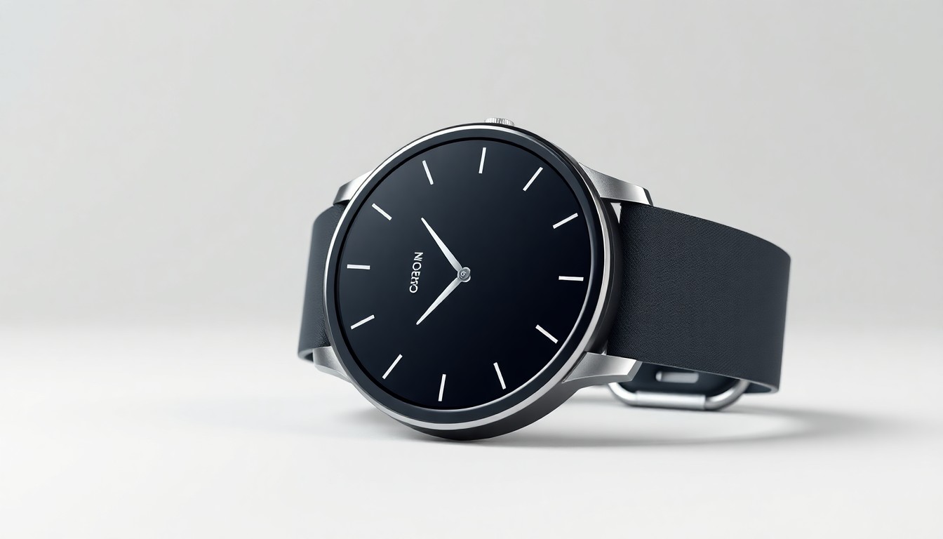 An extreme close-up of a sleek, minimalist Xiaomi smartwatch with a matte black case, subtle metallic accents, and a bright, responsive AMOLED display, conceptually representing the watch's elegant design and advanced features.