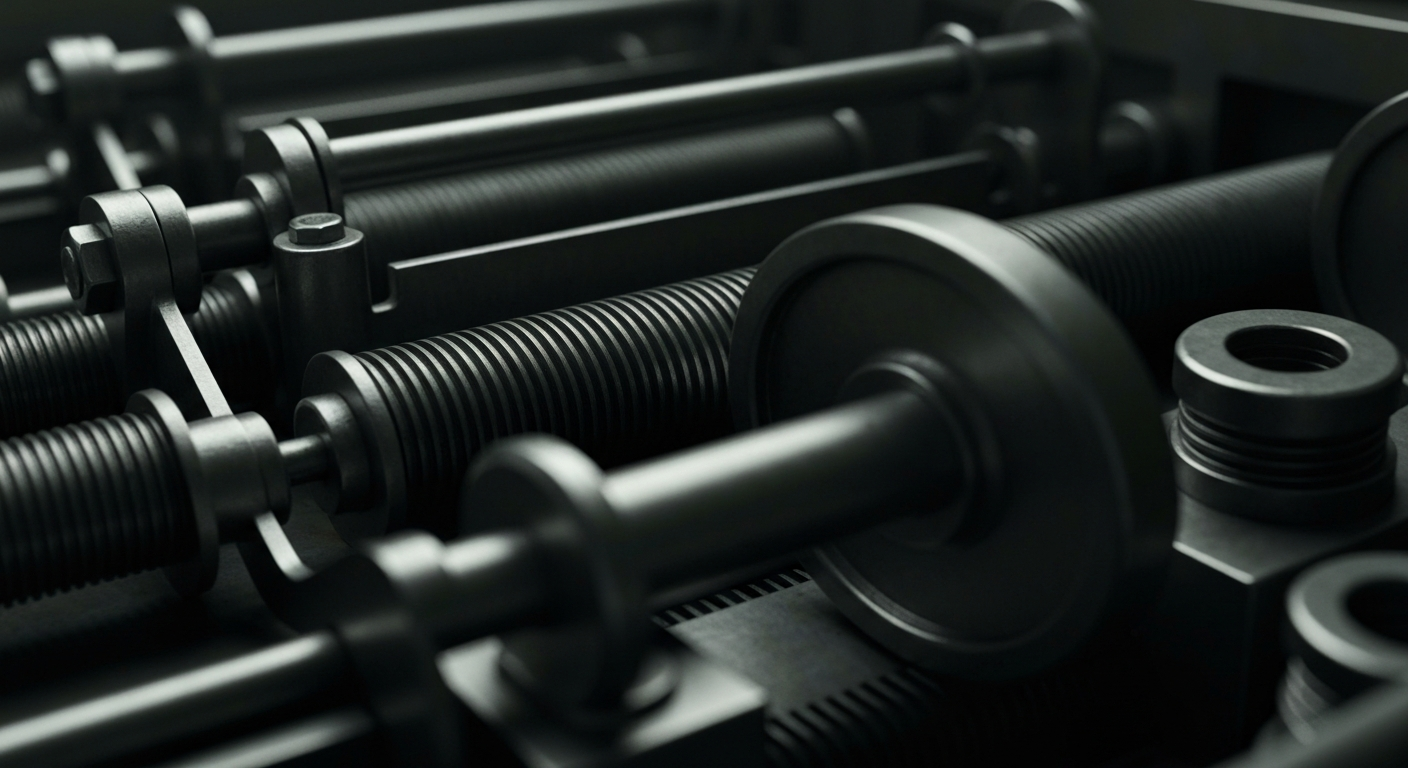 An extreme close-up of intricate, industrial-looking banking machinery and components, conveying a sense of the complex, physical systems that underpin the world of finance and cryptocurrency.