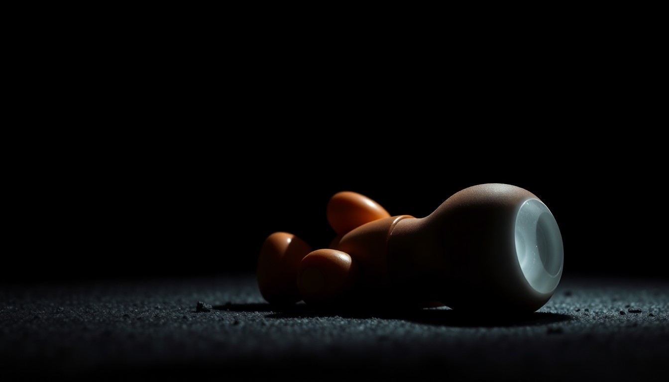 An extreme close-up of a small, worn stuffed animal against a pitch-black background, conveying the sense of loss and the profound impact on a child's life.
