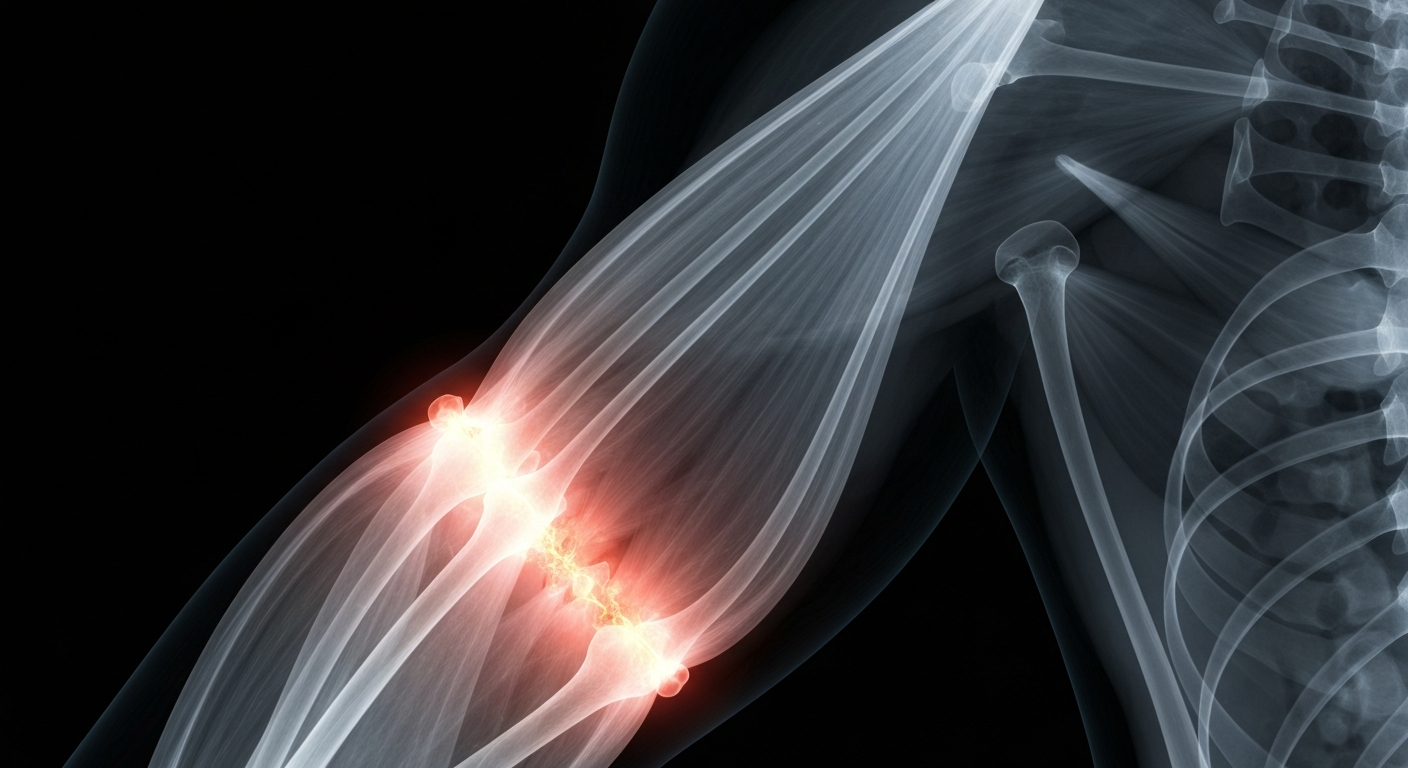 A highly detailed, translucent X-ray photograph showing the internal structure of human muscle fibers, appearing strained and damaged against a dark background, conceptually representing the health concerns surrounding the athlete.