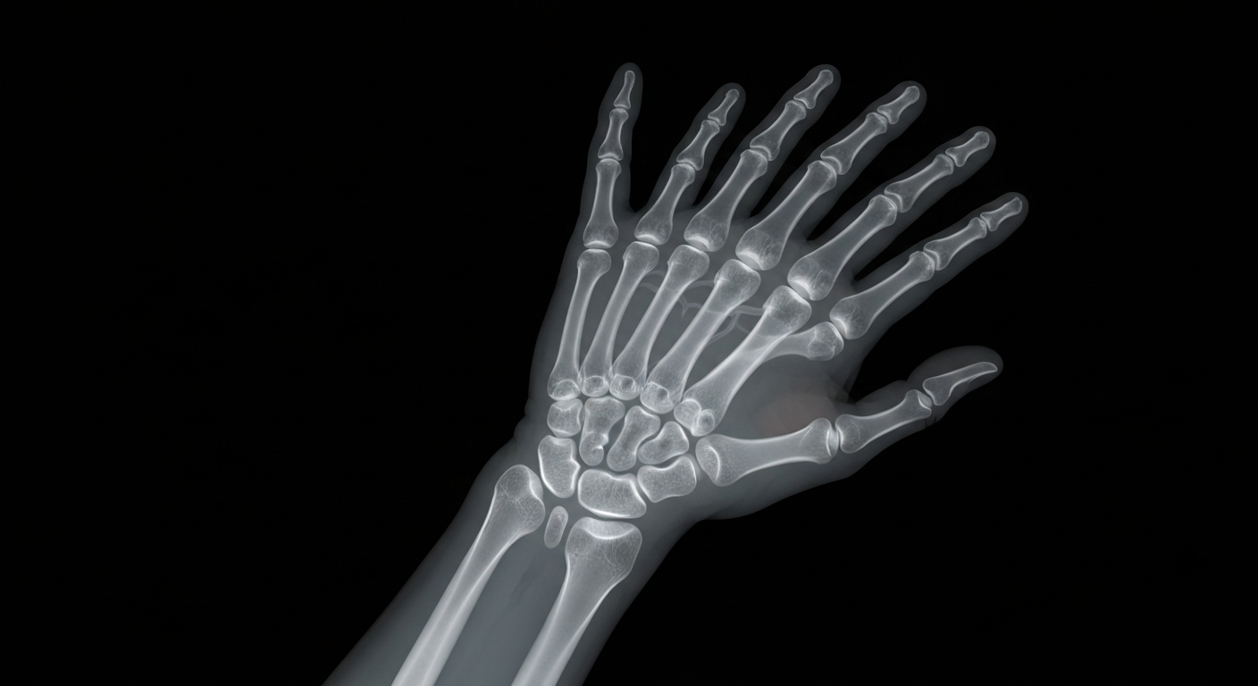 A translucent X-ray photograph reveals the intricate bone and vein structure of an elderly person's hand, highlighting the fragility and vulnerability of the aging population in British Columbia.