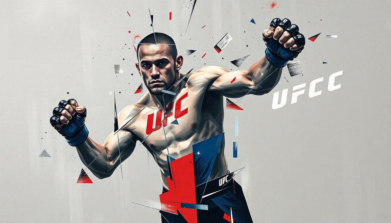 A cubist, geometric painting depicting a UFC fighter in mid-action, their body broken down into overlapping planes of muted greys, blues, and reds, conceptually representing the unpredictable nature of Jon Jones' fighting career.