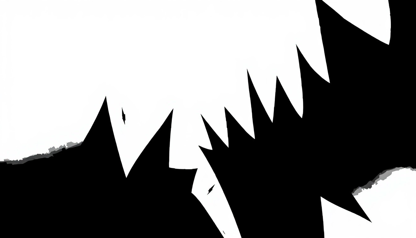 An abstract, minimalist illustration featuring sharp, angular shapes in stark black and white, conveying the complex and often hidden aspects of the fashion industry.