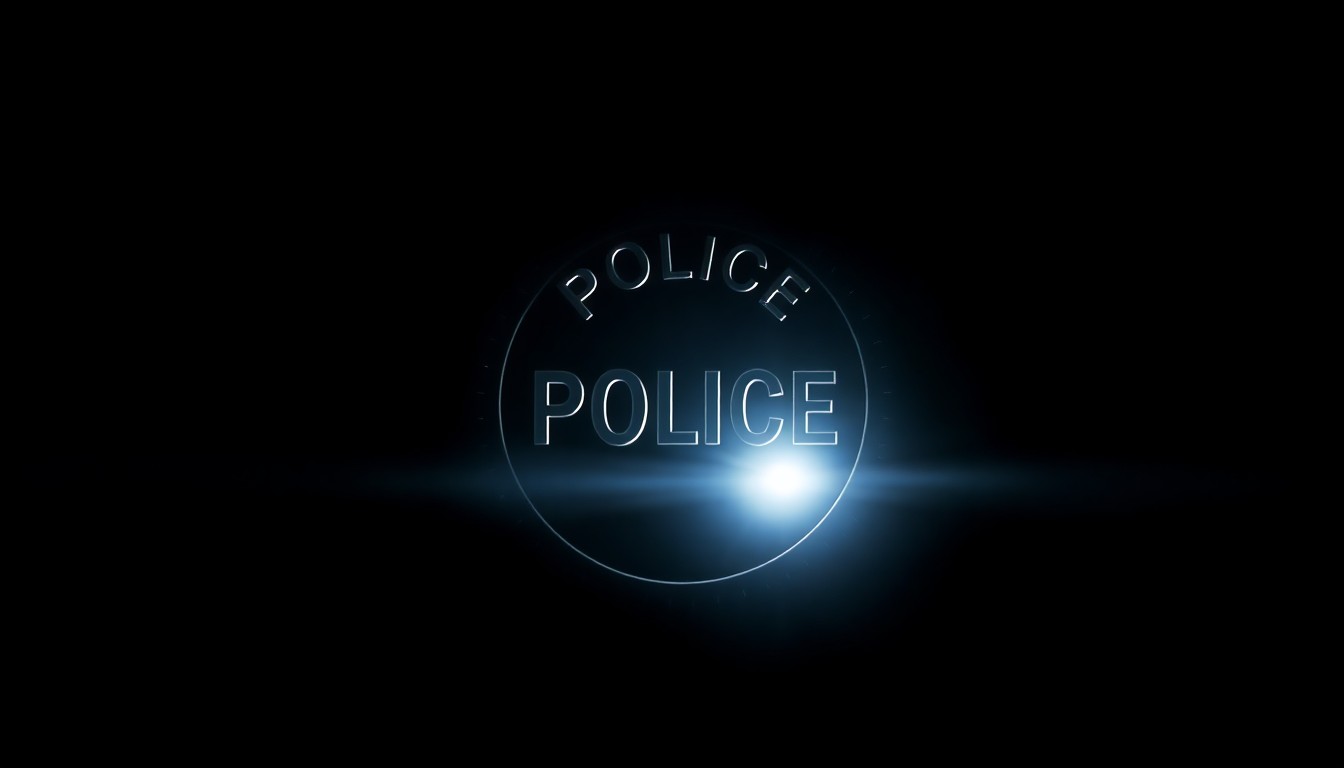 An extreme close-up photograph of a police badge or insignia, capturing the intricate details and textures of the metal and enamel under harsh, dramatic lighting, conceptually representing the serious, investigative nature of the police department's leadership transition.