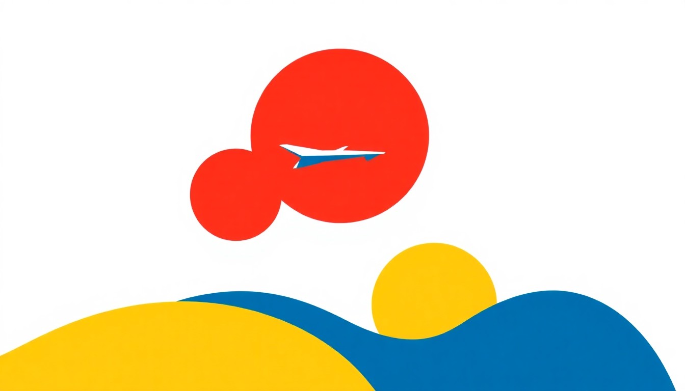 An abstract illustration composed of overlapping geometric shapes in shades of blue, red, and yellow, conceptually representing the complex interplay of fuel costs, supply chains, and consumer sentiment.