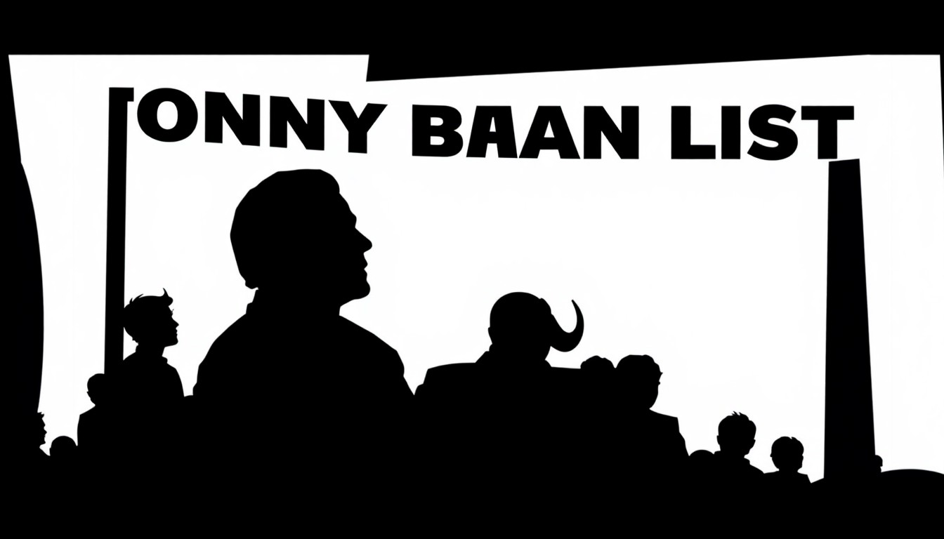 A striking black and white abstract composition featuring jagged, angular shapes and silhouettes, conceptually representing the complex tensions and power struggles behind Johnny Carson's infamous 'Tonight Show' ban list.