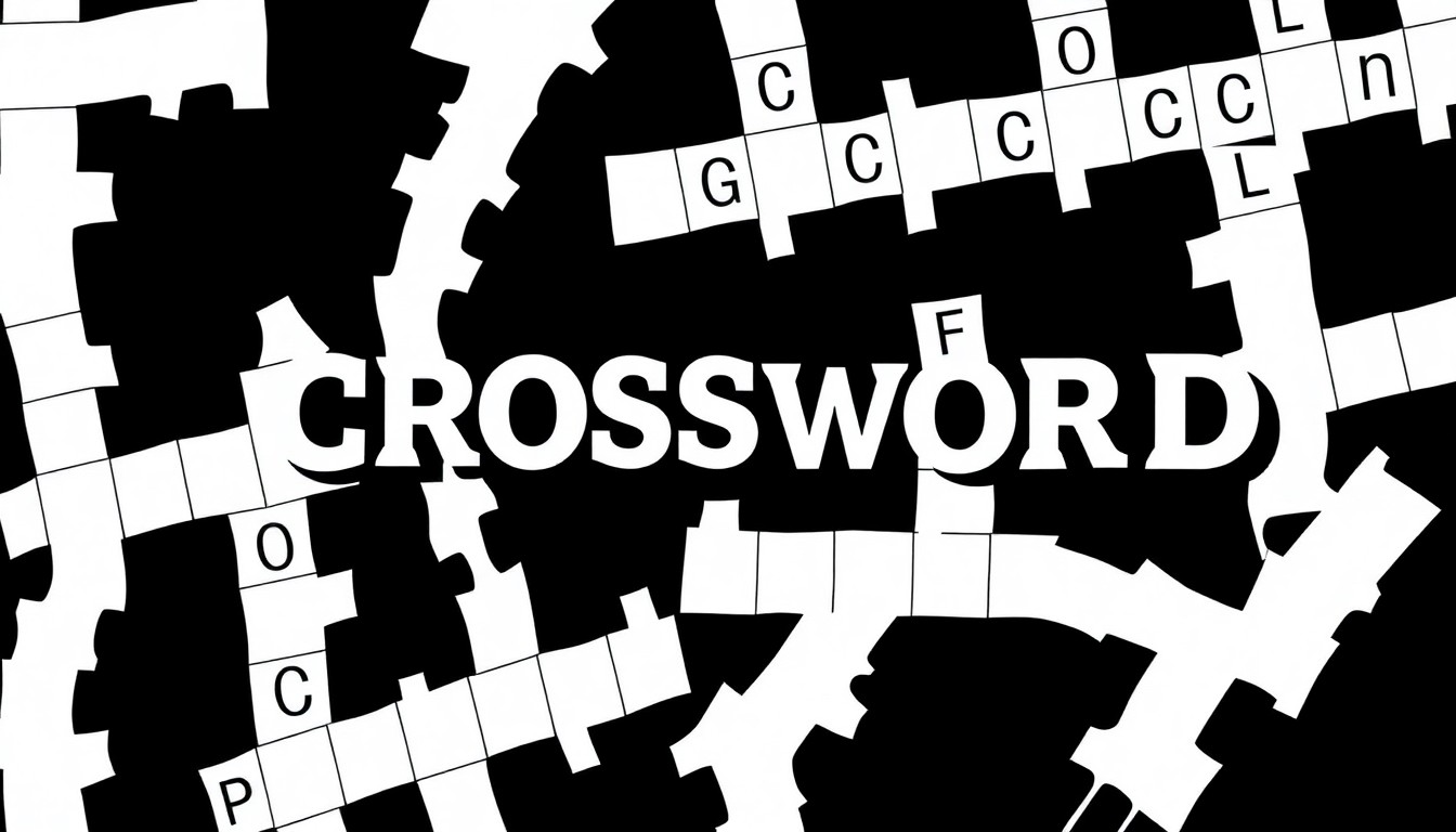 An abstract, minimalist illustration featuring stark, jagged black shapes against a white background, conceptually representing the challenge and community aspects of solving sports-themed crossword puzzles.