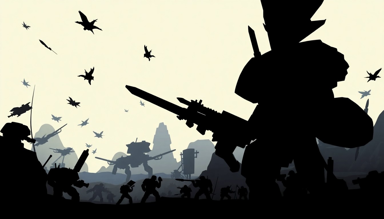 A bold, abstract composition of jagged geometric shapes and heavy black silhouettes, conceptually representing the dynamic updates and changes to the Warhammer 40,000 gaming universe.