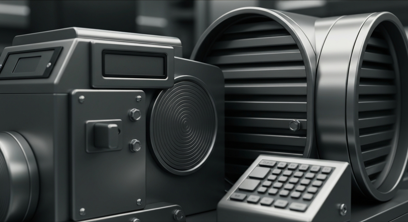 An extreme close-up of gleaming, industrial banking equipment and machinery, conveying a sense of financial security and institutional strength without using any text or symbols.