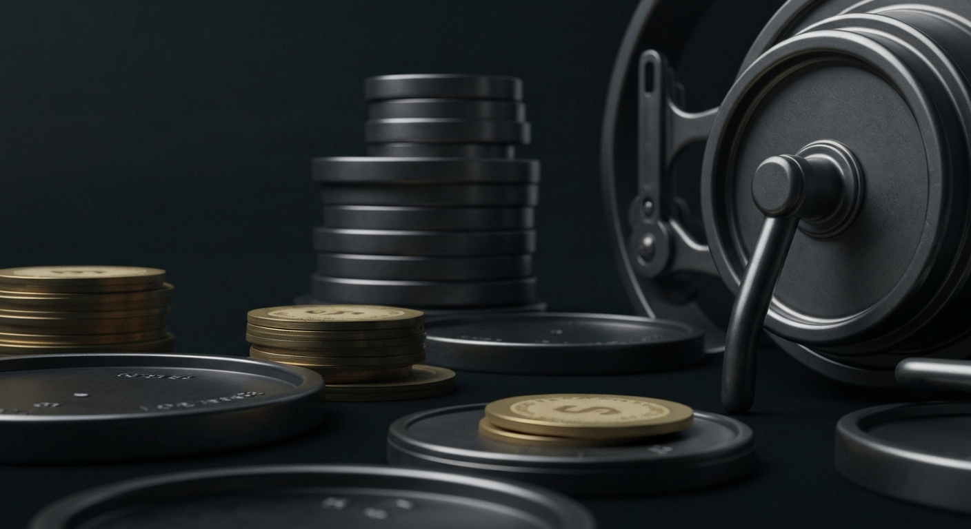 An extreme close-up of gears, levers, and other heavy industrial banking machinery, conveying a sense of financial security and institutional wealth without using literal currency or charts.