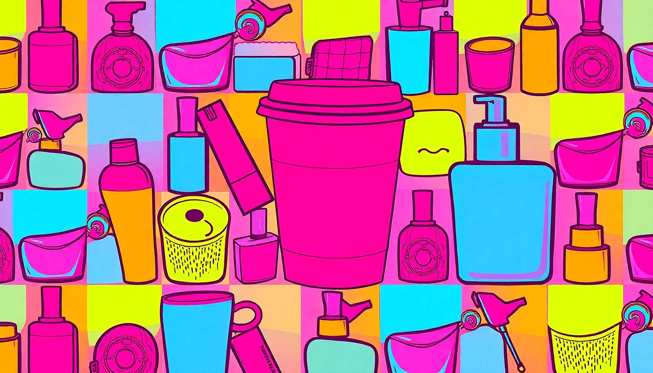 A brightly colored, high-contrast silkscreen print of a single, iconic lifestyle object such as a coffee cup or piece of clothing repeated in a tight grid pattern, capturing the celebratory and community-focused spirit of the events highlighted in the newsletter.