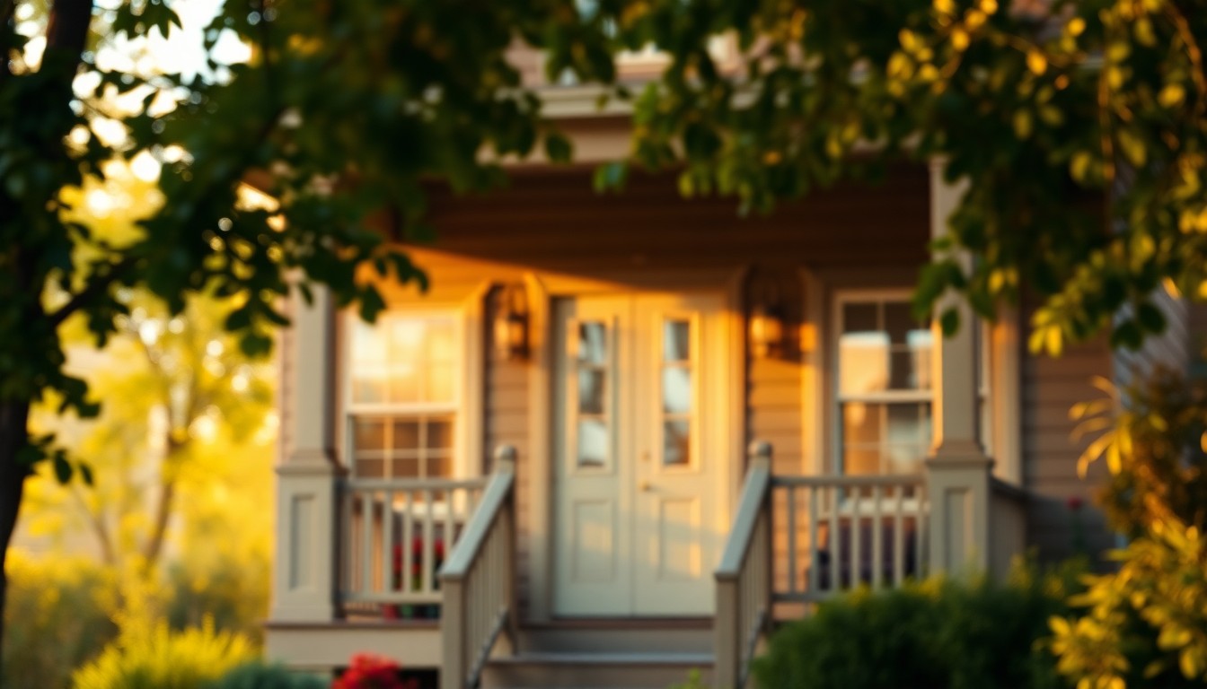 An extremely abstracted, out-of-focus photograph of the exterior of a historic Craftsman-style home, with the front porch and surrounding foliage blurred into a warm, hazy palette of earthy greens, browns, and golden sunlight, conceptually representing the timeless elegance of this rare Mountain Lakes property.