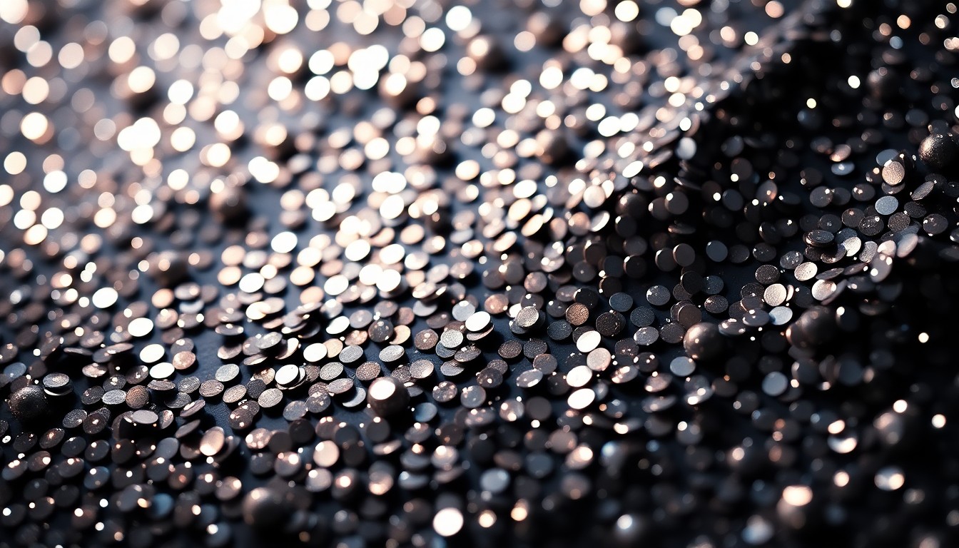 An extreme close-up photograph of shimmering sequins and glittering disco glass textures, capturing the glamour and high-fashion aesthetic of Hollywood celebrity culture.