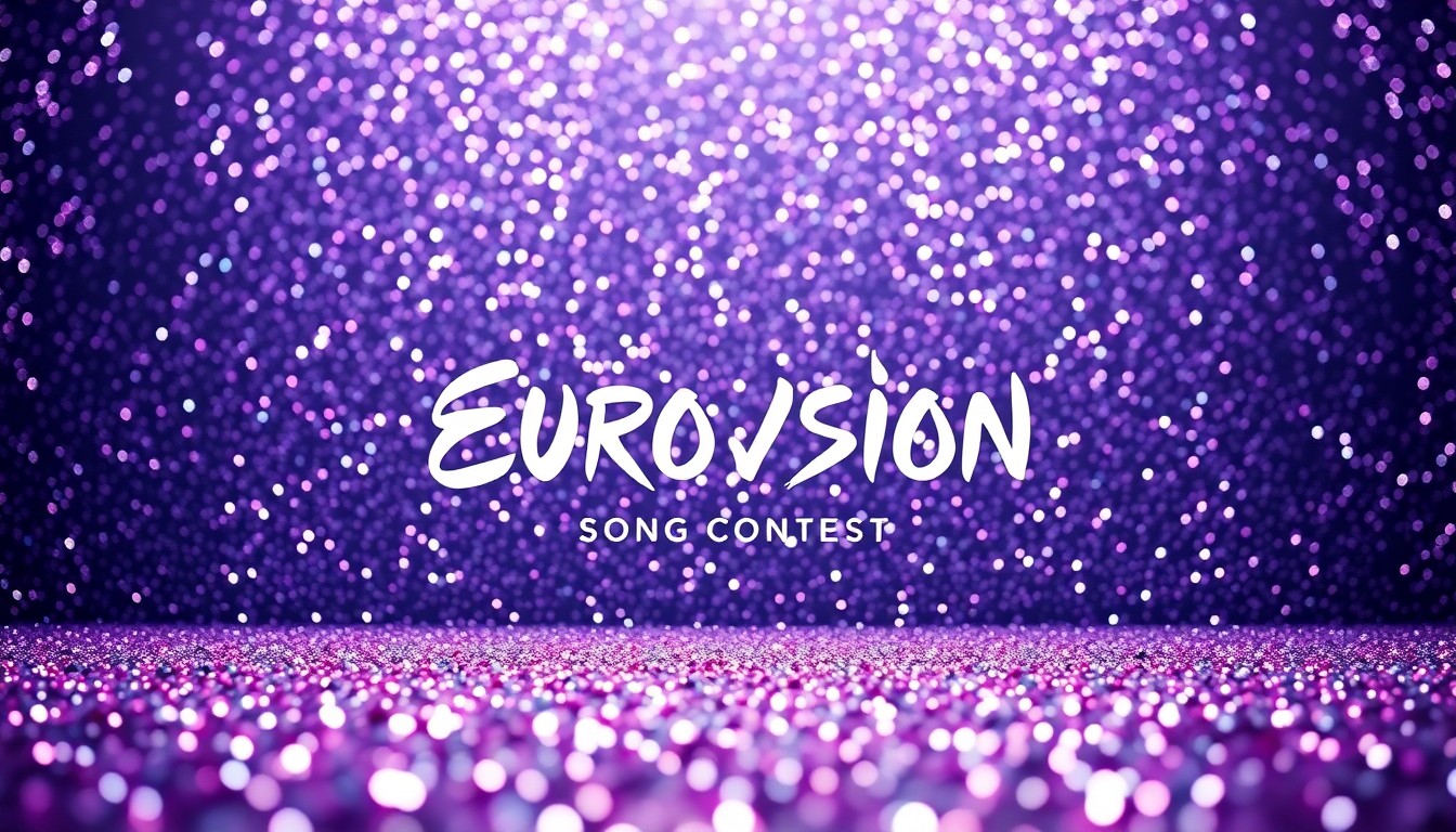 An extreme close-up of shimmering, high-contrast sequins in a dramatic studio lighting, conceptually representing the energy and excitement of the Eurovision Song Contest.