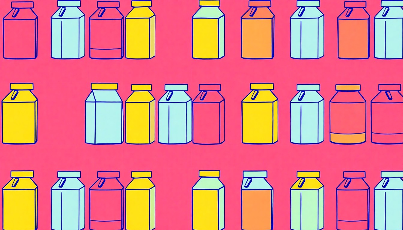 A highly stylized, abstract grid of a single iconic grocery item rendered in a bold, neon color palette, conceptually representing the celebratory energy of a community-focused retail milestone.