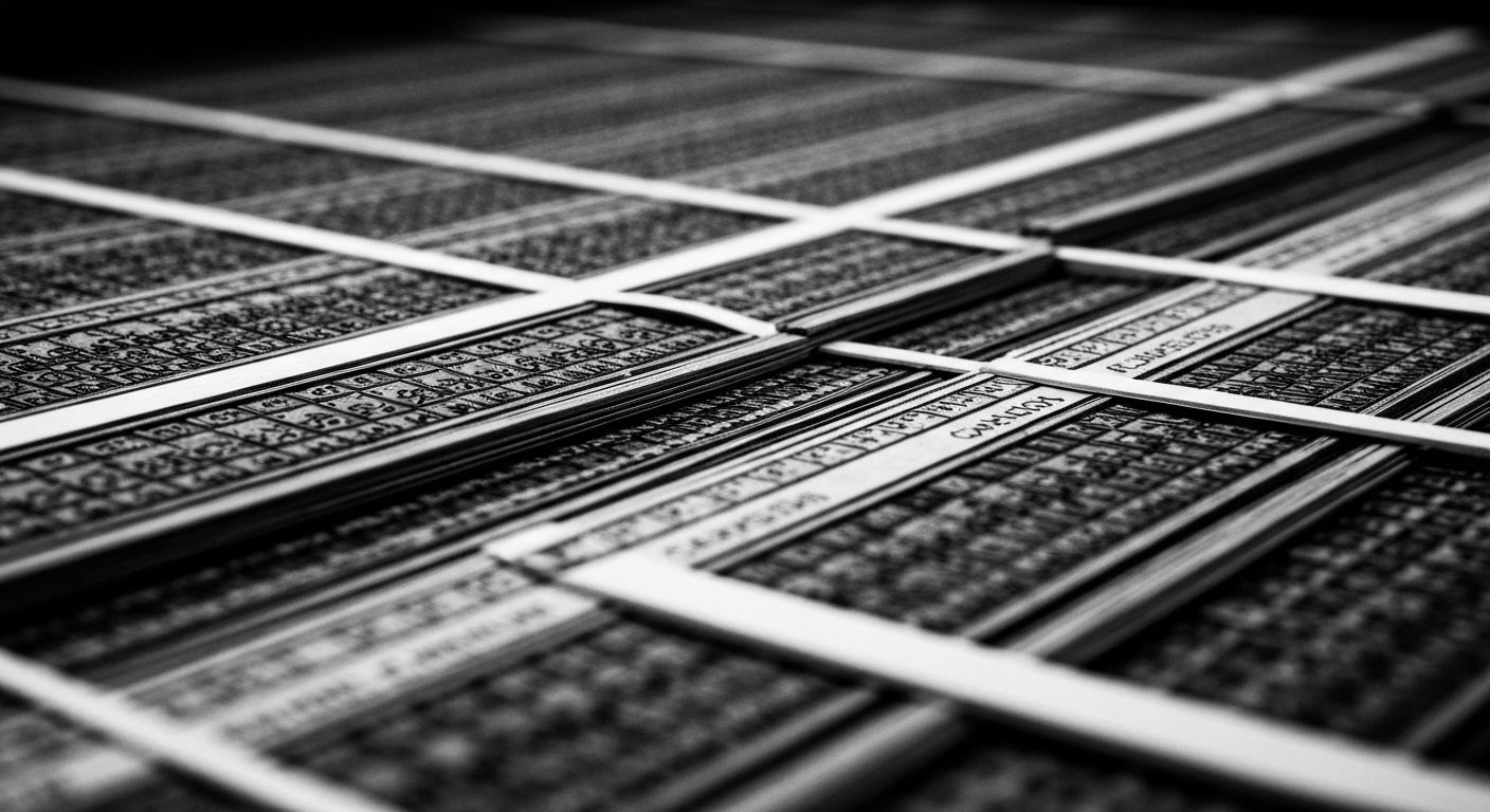 A high-contrast, cinematic close-up of heavy banking machinery and ledgers, representing the tangible, physical aspects of the financial sector that Bancorp operates within.