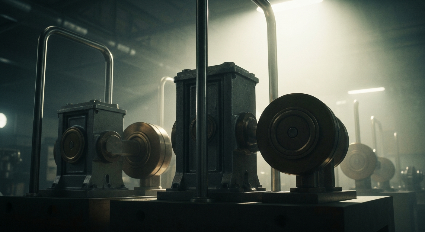 An extreme close-up of interlocking metal gears and machinery, representing the complex financial systems and investments that power the healthcare industry.