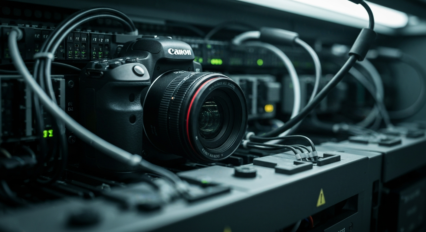 An extreme close-up of intricate, industrial-looking computer hardware and banking equipment, conveying the complex technological infrastructure that powers the financial industry.