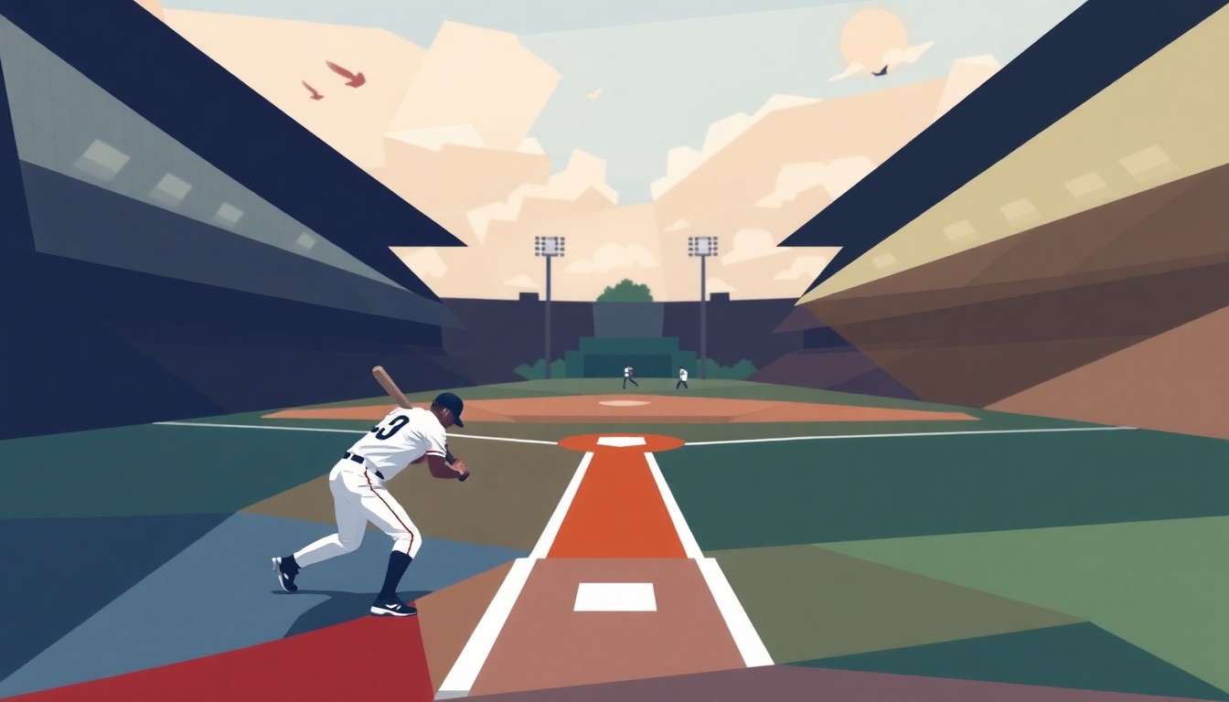 A fractured, multi-perspective painting in the style of Pablo Picasso, breaking a baseball game down into sharp, overlapping geometric planes to conceptually represent the strategic depth and intensity of the sport.