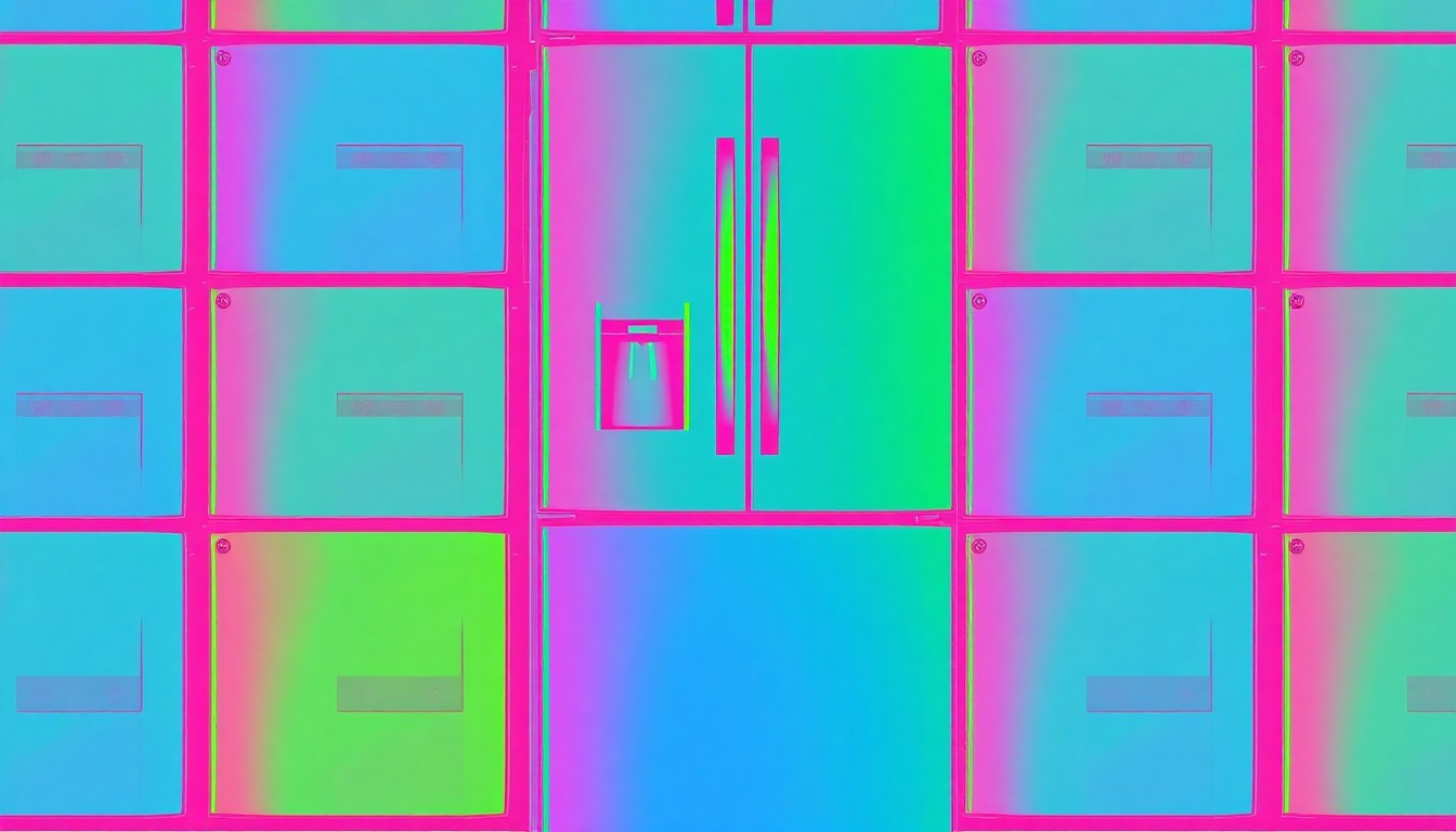 A grid of brightly colored, high-contrast silkscreen images of a stainless steel kitchen appliance, conceptually representing the modern, upscale design of a luxury apartment rental.