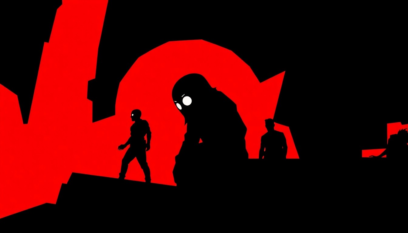 A bold, abstract illustration featuring stark, jagged geometric shapes in high-contrast red and white, conceptually representing the futuristic, cyberpunk aesthetic of the new trading card game.