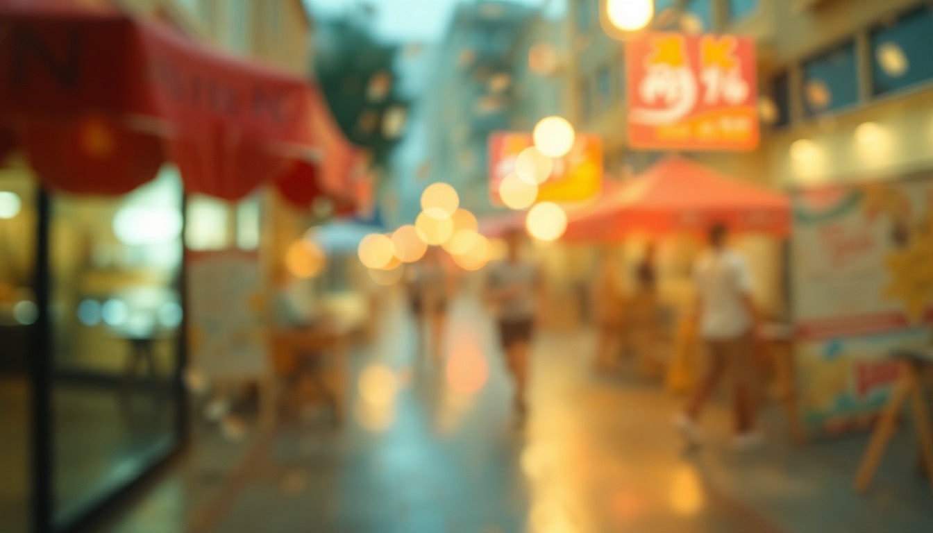 An abstract, out-of-focus scene in warm, muted tones, capturing the cozy and inviting atmosphere of a community event.
