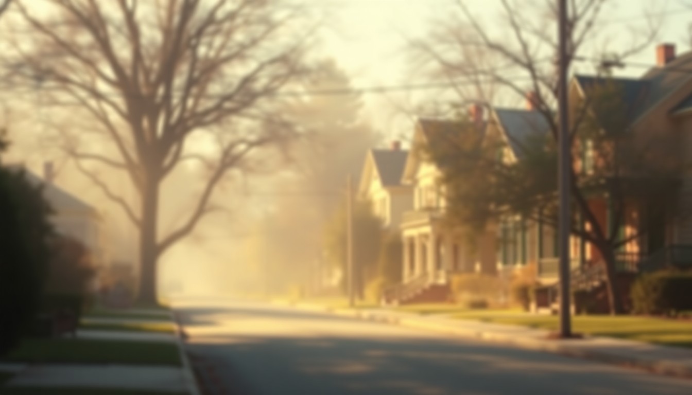 An extremely abstracted, out-of-focus photograph of a residential street in warm, soft pools of light and color, conceptually representing the challenges of historic preservation in Hot Springs.