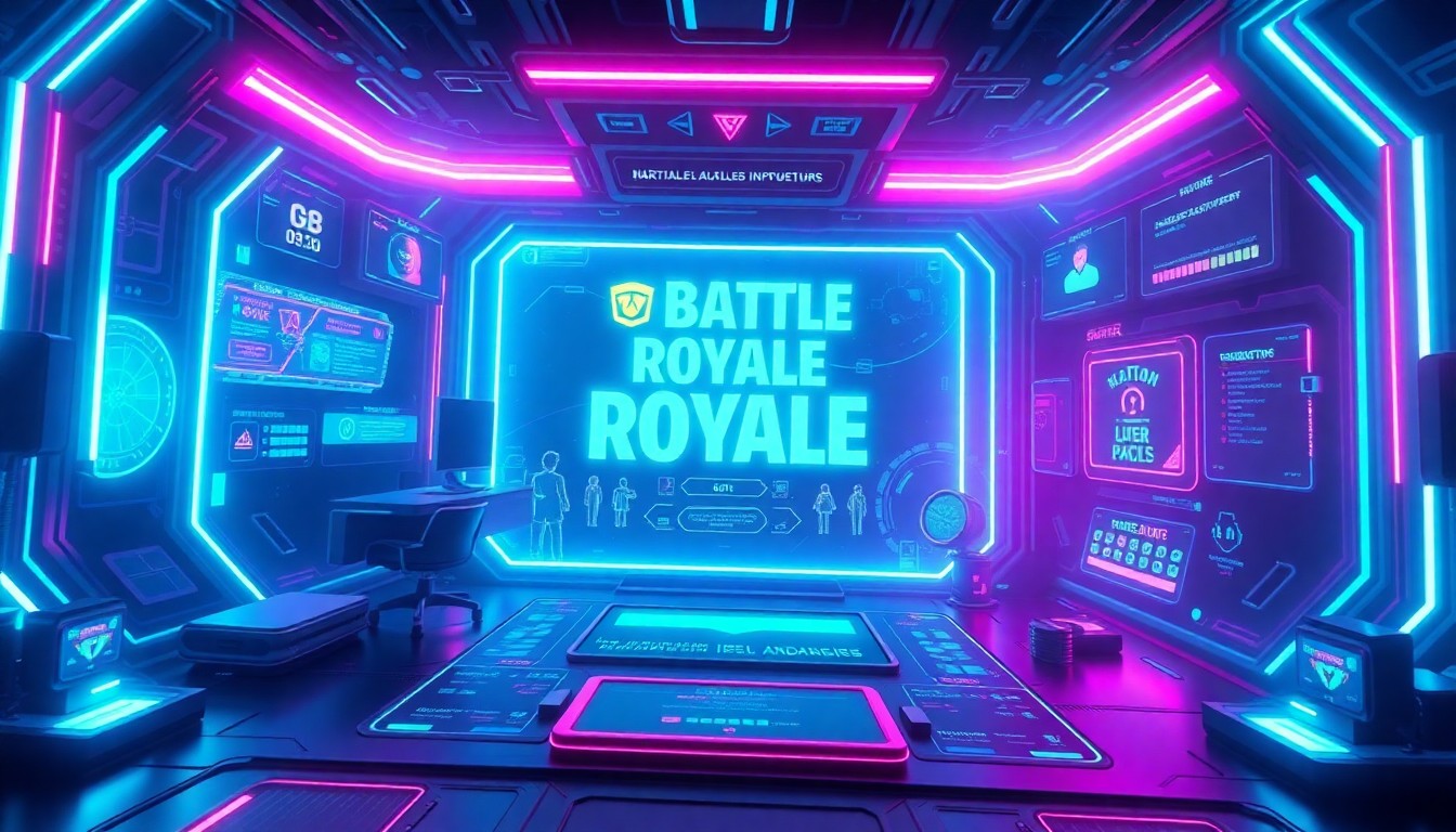 A vibrant, glowing 3D illustration of a futuristic battle royale game interface, with neon lights highlighting the various interactive elements, conceptually representing the rewards and excitement of redeeming special codes in the Garena Free Fire Max game.