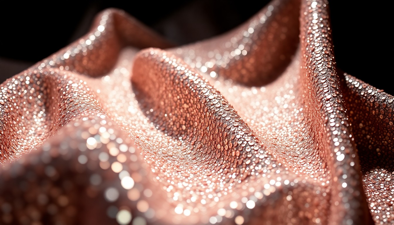 An extreme, abstract close-up photograph featuring a dazzling array of glittering sequins and shimmering fabric textures, captured in dramatic high-contrast studio lighting to conceptually represent the timeless appeal of a classic television personality.