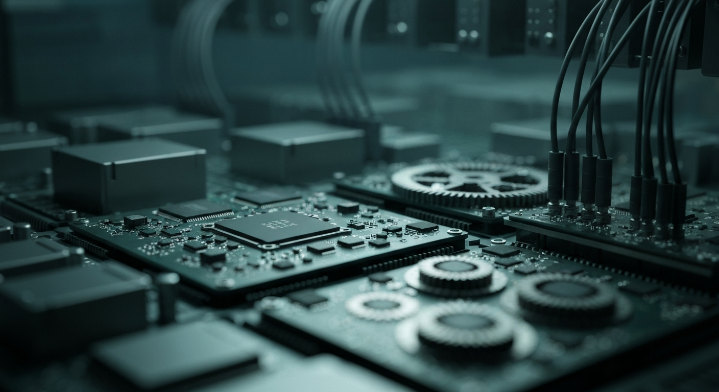 An extreme close-up of intricate banking equipment and computer hardware, conveying the technological sophistication and institutional strength behind Alphabet's financial operations.