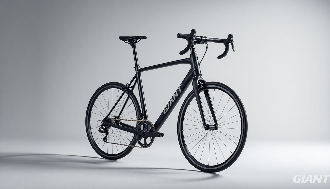 A sleek, carbon fiber bicycle frame resting on a clean, monochromatic background, symbolizing the innovative engineering and global impact of Giant Bicycles under the leadership of its founder, King Liu.