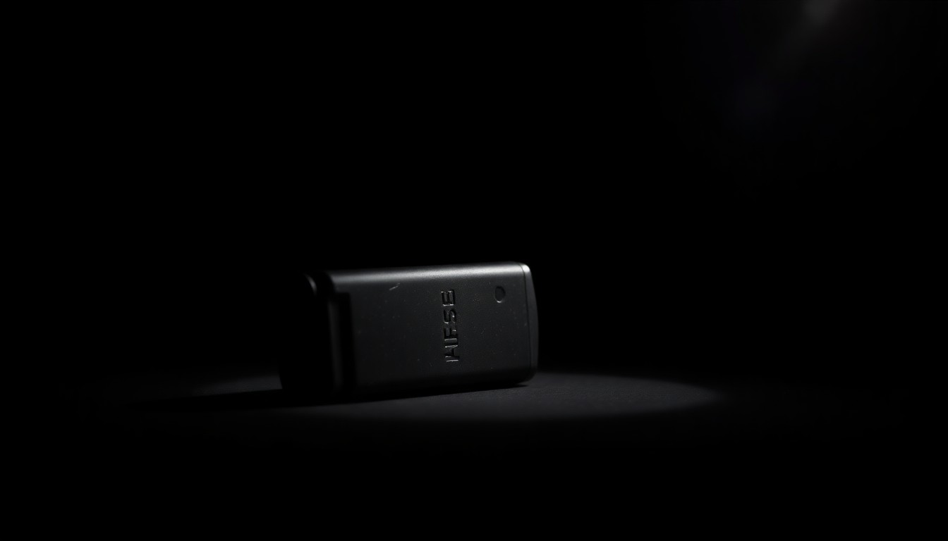 An extreme close-up photograph of a single handgun magazine or ammunition cartridge, lit by a harsh, direct camera flash against a pitch-black background, conveying a stark, gritty, investigative aesthetic about a recent standoff with an armed suspect.