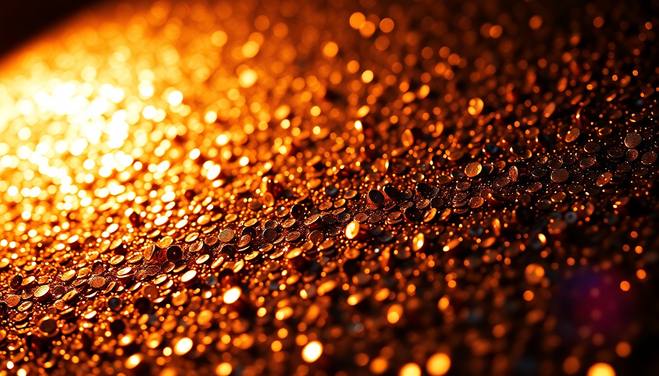 An abstract, high-contrast close-up photograph of shimmering sequins, capturing the glamour and luxury associated with celebrity culture in Dubai.
