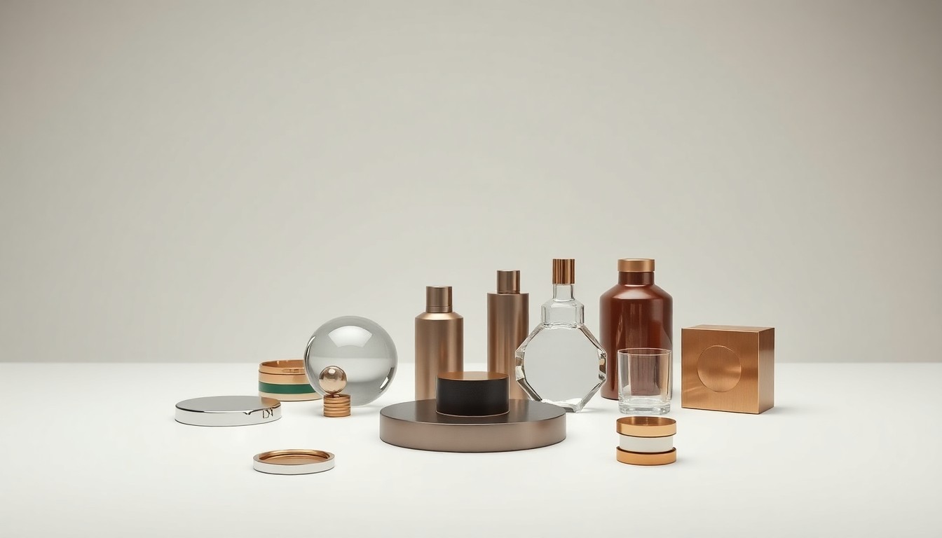 A minimalist studio still life featuring a collection of polished, geometric objects arranged elegantly on a clean, monochromatic background, conceptually representing the abstract themes of corporate strategy, community impact, and the balance between economic development and local identity.