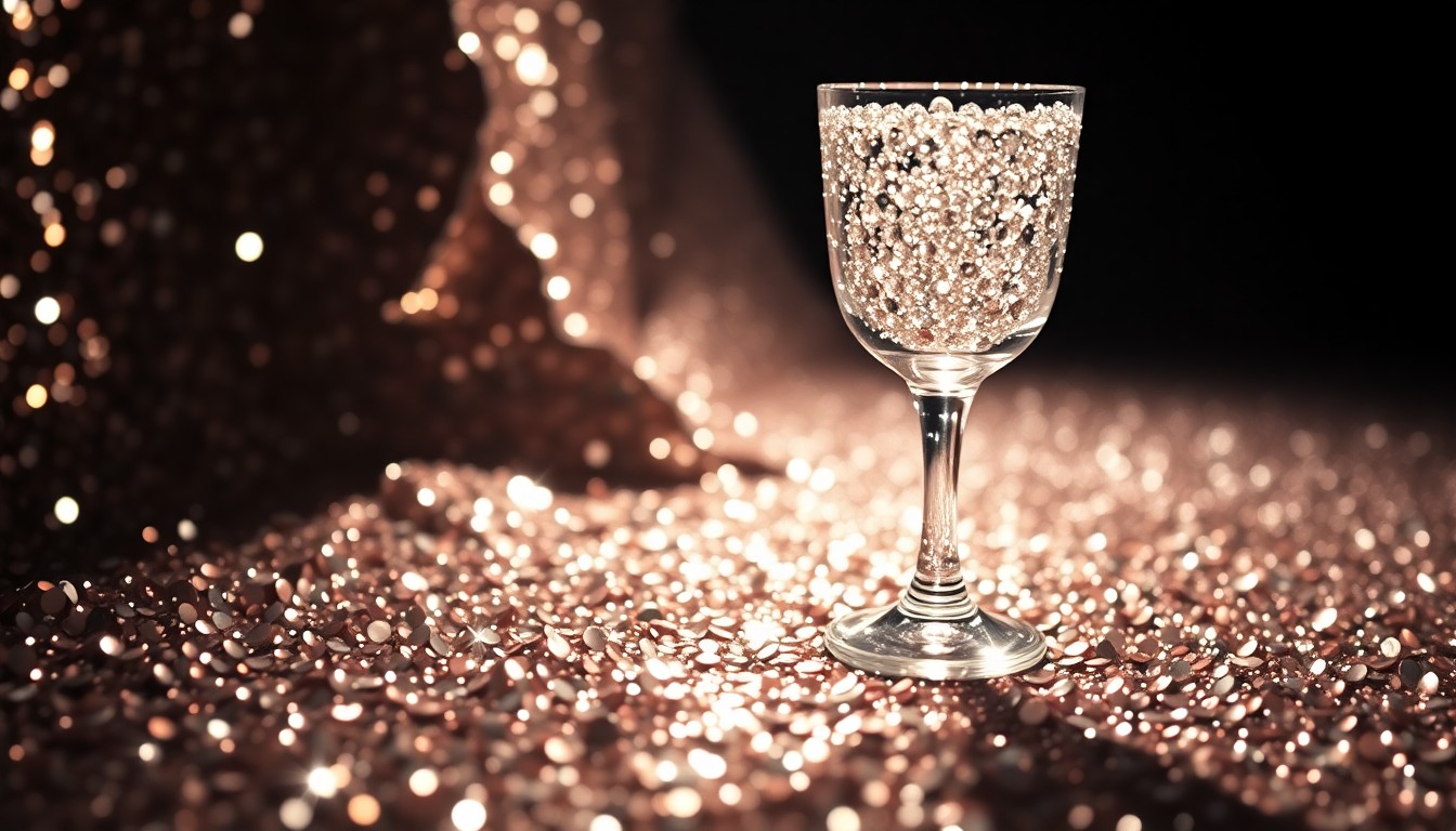 An abstract close-up image of luxurious, glittering textures in high-contrast studio lighting, conceptually representing the glamour and energy of a prestigious film festival.