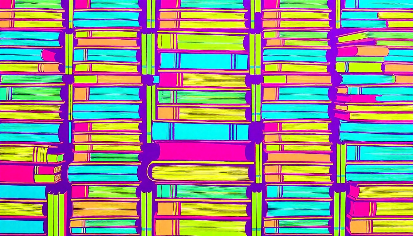 A bold, pop art-inspired illustration featuring a repeating grid of school supplies like textbooks, pencils, and notebooks in a vivid neon color palette, conceptually representing the competitive shifts in the Twin Falls education system.