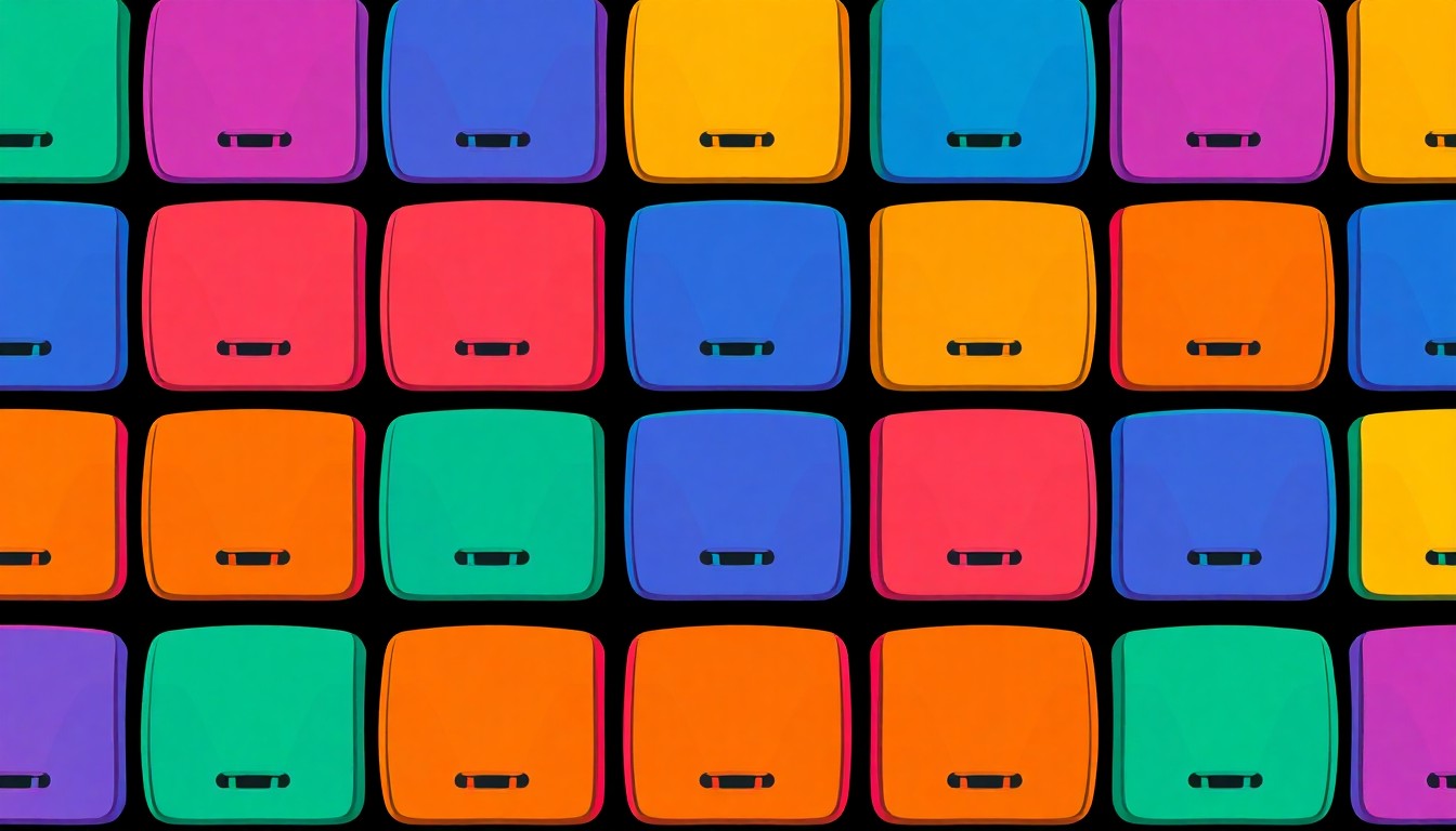 A bold, colorful silkscreen-style illustration featuring a repeated icon of a school bus seat belt in a grid pattern, conceptually representing the financial and logistical challenges faced by school districts in upgrading their bus fleets to comply with new safety regulations.