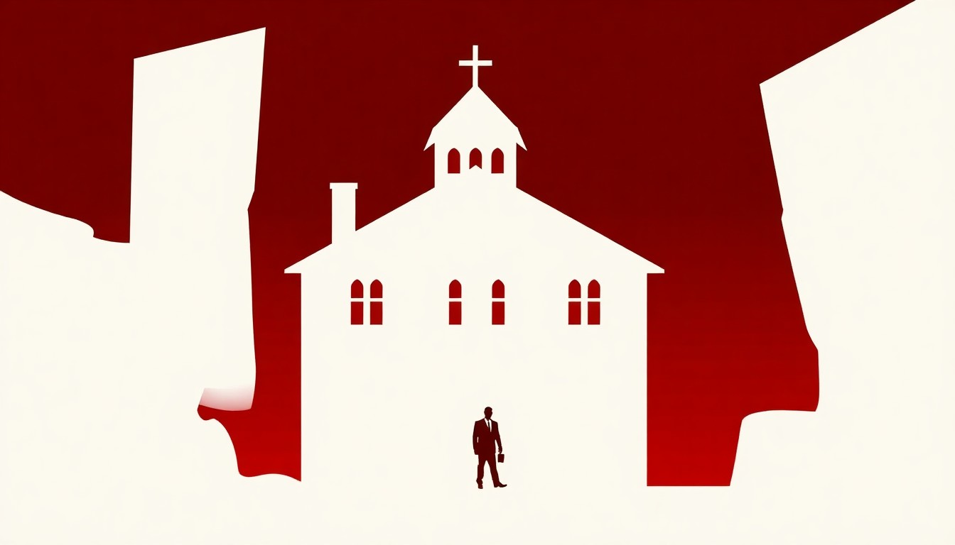 A striking abstract composition featuring bold, jagged shapes and silhouettes in high-contrast colors, conceptually representing the unresolved mysteries surrounding the Dutton family.