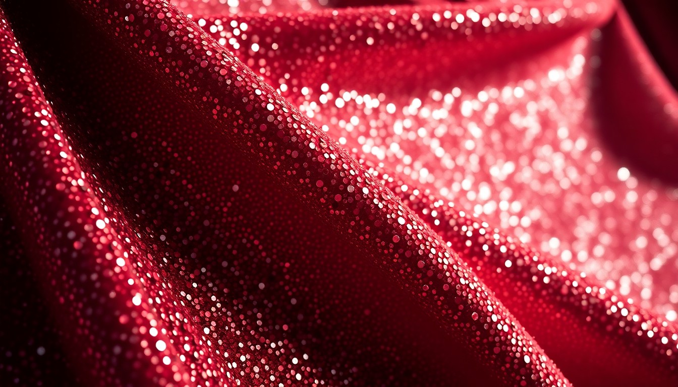 An extreme close-up photograph of shimmering, high-contrast sequins and velvet textures, conceptually representing the glamour and prestige of celebrity fashion.