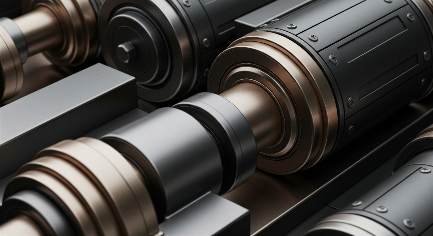 An extreme close-up of intricate, metallic banking equipment and machinery, conveying the robust, industrial nature of financial institutions and infrastructure.