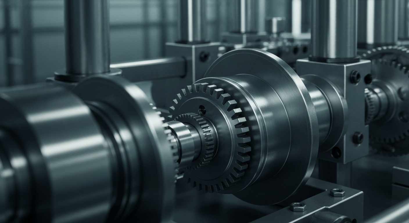 An extreme close-up of the complex machinery and industrial components that power a high-end cosmetics production facility, conveying the scale and precision behind global beauty brands.