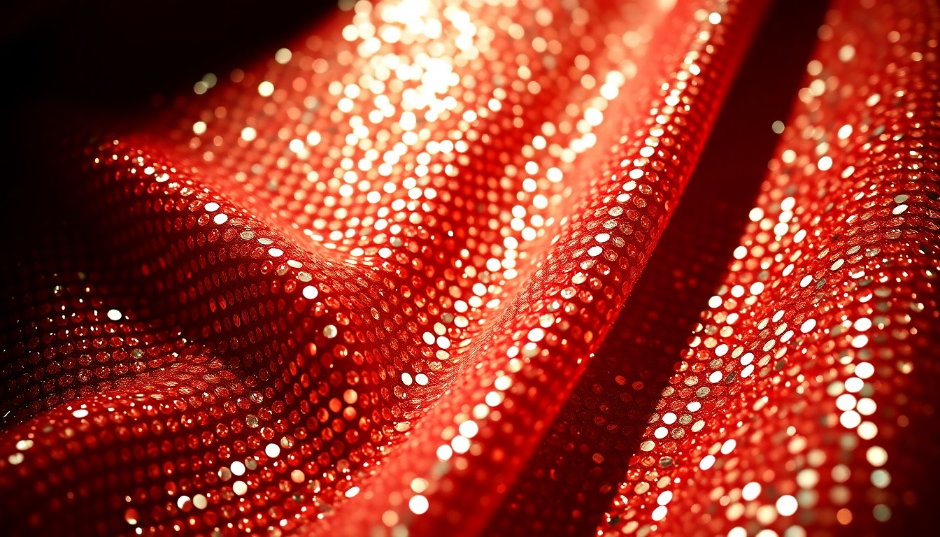 An extreme close-up of shimmering, high-contrast sequins and glittering textures, conceptually representing the glamour and experimentation of Wet Leg's Grammy red carpet appearance.