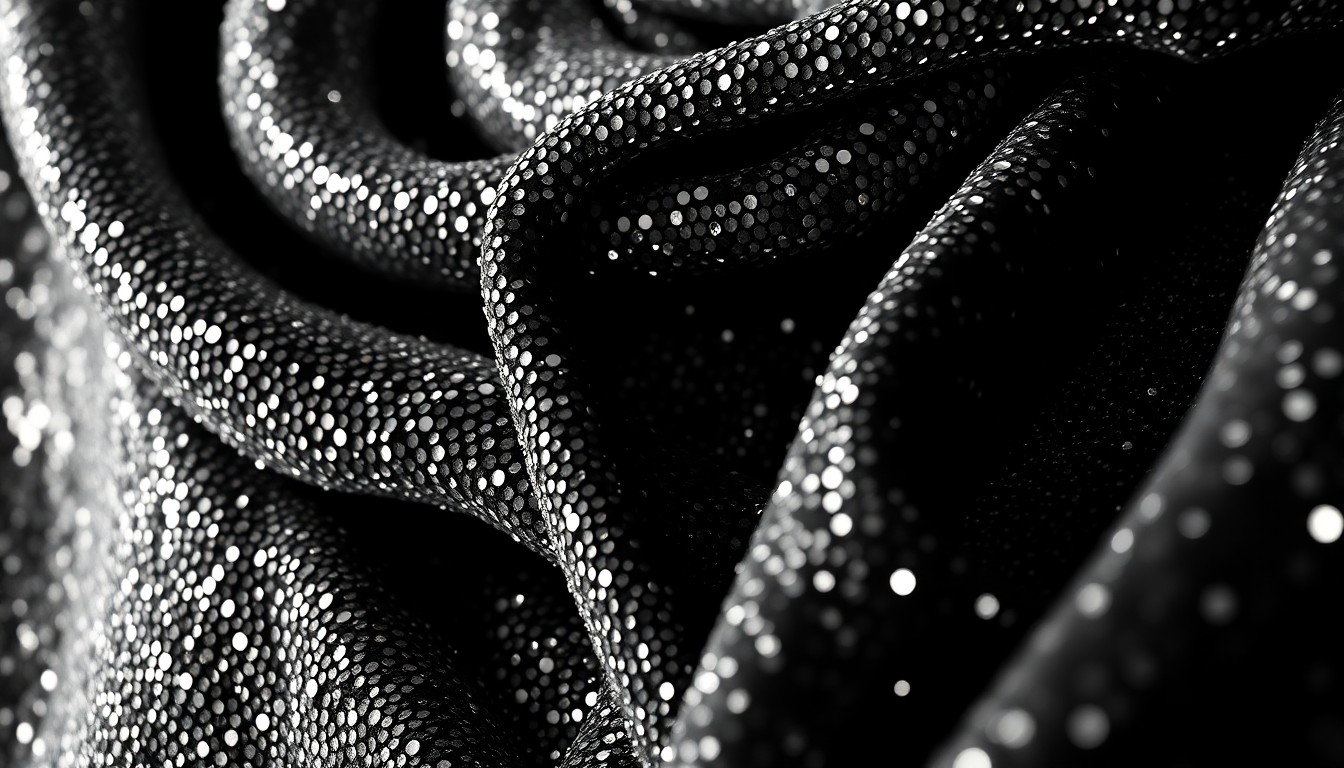 An extreme close-up of shimmering, high-contrast textures in luxurious fabrics like satin and velvet, capturing the glamorous essence of a celebrity-inspired outfit.
