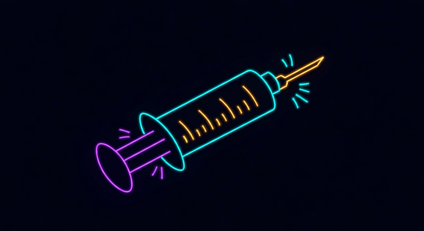 An extreme close-up of a glowing, neon outline of a syringe or medical symbol against a dark background, conceptually representing the debate over vaccine skepticism in public health leadership.
