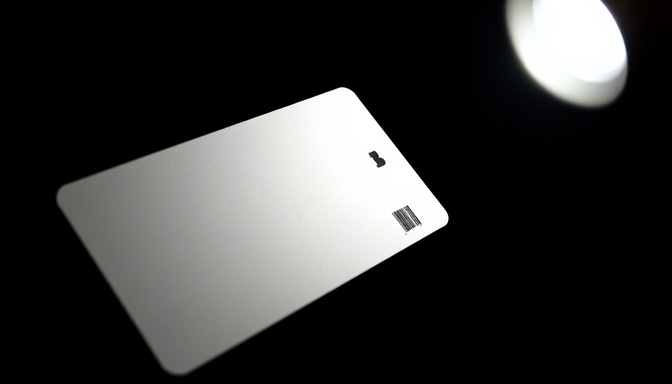 An extreme close-up photograph of a hotel room key card, its metallic surface reflecting the harsh light of the camera flash against a pitch-black background, conceptually representing the investigation into a mysterious death at a luxury hotel.