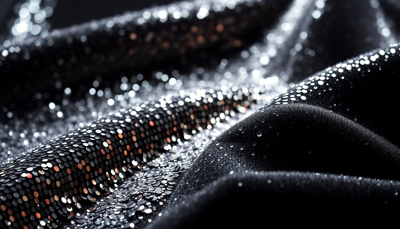 An extreme close-up of shimmering, textured sequins in a dramatic, high-contrast studio lighting setup, conceptually representing the glamour and mystery surrounding Guns N' Roses' lineup change.