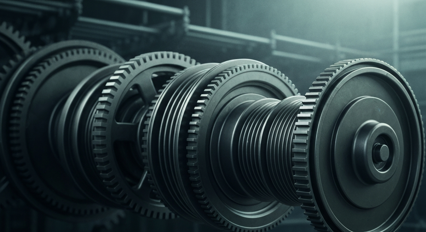 An extreme close-up of the intricate mechanical components that drive a financial institution, conveying the complex infrastructure and institutional support behind Netflix's streaming platform.