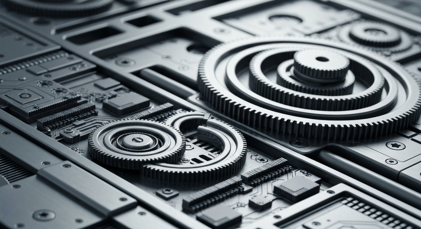 An extreme close-up of heavy, industrial banking equipment and financial infrastructure, capturing the intricate mechanisms that power the global economy and influence the entertainment industry.