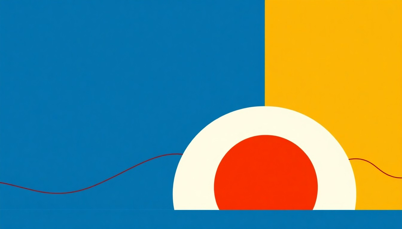 A vibrant abstract composition of overlapping triangles and circles in shades of blue, red, and yellow, conceptually representing the economic resilience to oil price volatility.